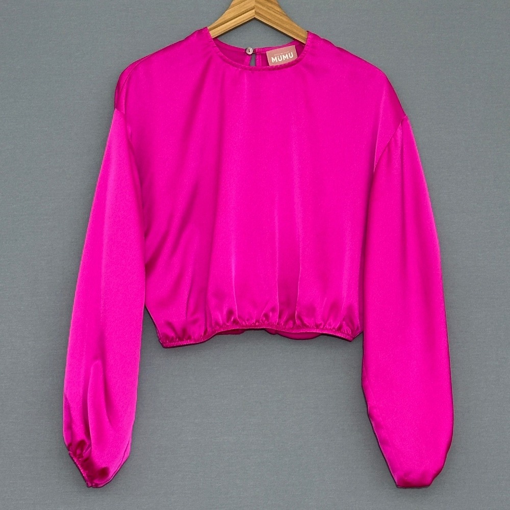 Show Me Your Mumu Womens Top S Hot Pink Satin Cropped Blouse Party Night Out